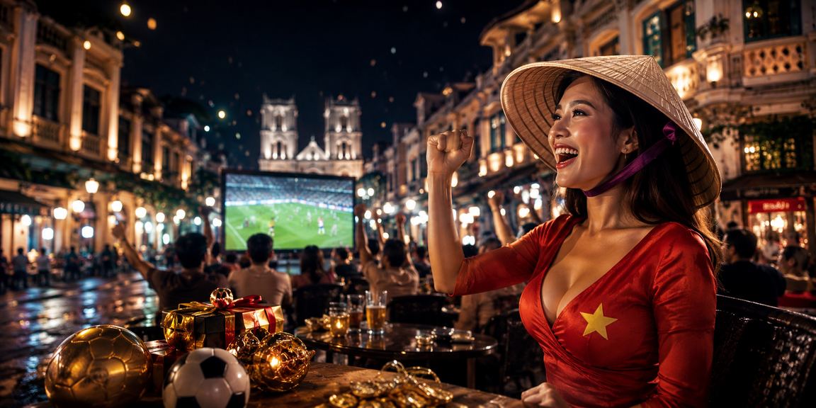 Người hâm mộ bóng đá Hà Nội đặt cược trực tuyến với nón lá truyền thống Việt Nam