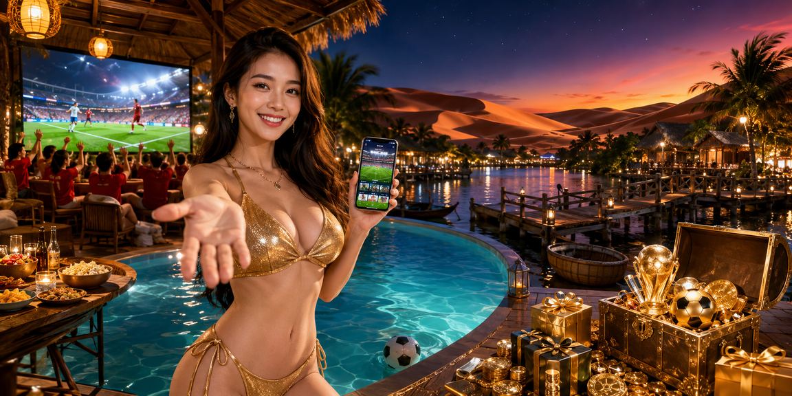 Người dùng Mũi Né theo dõi kèo bóng đá Việt Nam trên điện thoại bên bờ biển